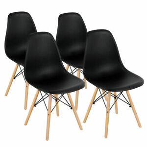 Set Of 4 Modern Dining Side Chair Armless Home Office W Wood Legs Black