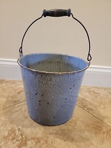 Antique Vintage Gray Enamelware Bucket Pail
