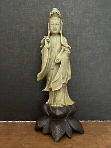 Authentic Antique Chinese Carved Soapstone Figurine Guanyin Kwan Yin 