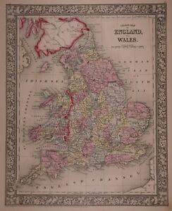 Authentic 1866 Mitchell S Atlas Map England Wales Frees H
