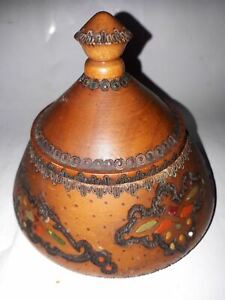Antique Primitive Wooden Bowl Box Salt Spices Cup