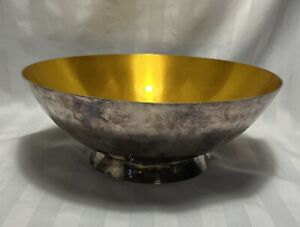 Vintage Carl Christiansen Mcm Denmark Silverplate Gold Enamel Bowl Mid Century