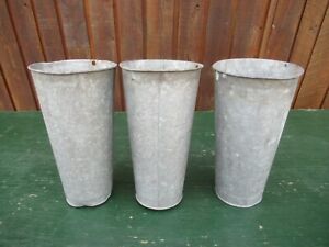 Antique 3 Maple Syrup Old Galvanized Sap Tapered Narrow Tall Buckets 12 High