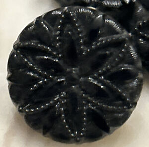 8 Large Black Glass Lacey Victorian Mourning Button Set Antique
