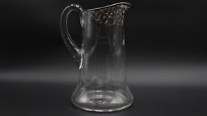 Vintage Sterling Silver Overlay Clear Glass Pitcher 9 
