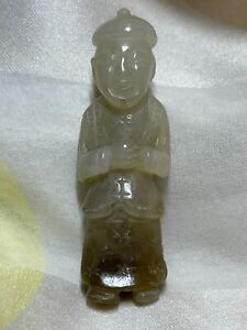 Old Vintage Nephrite Jade Hand Carved Man Pendant Sugar White Detailed Carving