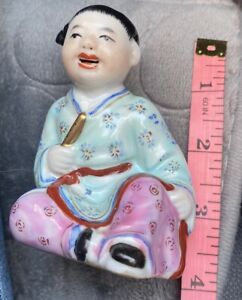 Vintage Japanese Porcelain Sitting Child With Scroll Figure 3 5 Inches Japan Art