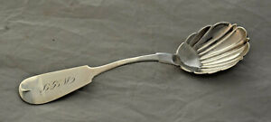 Antique Sterling Silver Fiddle Shell Sugar Spoon Hotchkiss Schreuder Ny Monogram