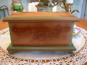 Antique Vintage Primitive Incised Box With Feet Old Green Paint