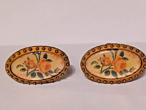 2 Antique Victorian Brass Porcelain Drawer Pull Knobs Screw 2 Inch