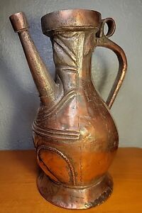 Antique Middle Eastern Moorish Tinned Solid Copper Ewer 12 5 Tall Classic 
