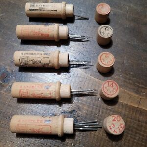 Vintage Boye Sewing Machine Needles In Wooden Tubes S 2 1 2 6 8 14 20