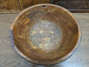 Antique Primitive Large American Hand Carved Burlwood Bowl 19th C Aafa Painted 