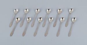 Georg Jensen Beaded A Set Of Twelve Coffee Spoons In Sterling Silver 