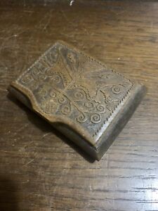 Antique Treen Chip Carved Snuff Box Naive Primitive Style Masonic Symbol
