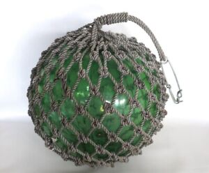 Large Glass Fishing Float Buoy Ball Net Green 30cm Japanese Vintage Object