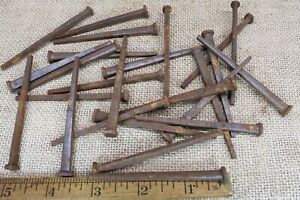 3 Old Square Nails Spikes 5 16 Head 25 Qty Vintage 1880 S Iron Rust Very Rusty