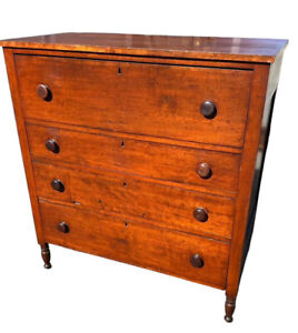Antique Sheraton Solid Cherry Chest Of Drawers Dresser 1820s Country Great Look