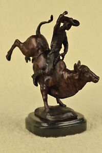 Bronze Marble Statue Rodeo Western Cowboy Bull Rodeo Rider Figurine Decorative