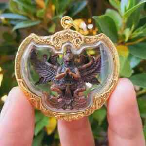 Garuda God 4 Arms Gold Micron Plated Pendant Talisman Thai Buddha Amulet