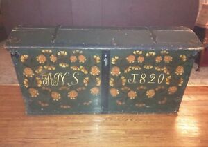 Extra Large Antique Swedish Domed Wedding Chest Trunk Rare Flora Painted 1820