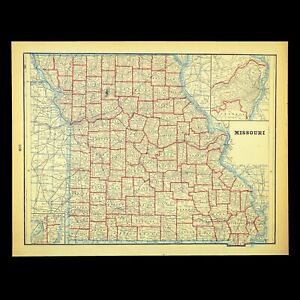 Antique Missouri Map Vintage Wall Art Decor 1800s Original St Louis Kansas City