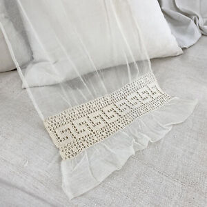 Vintage French Net Curtain With Lace 1930 S White Sheer Transparent