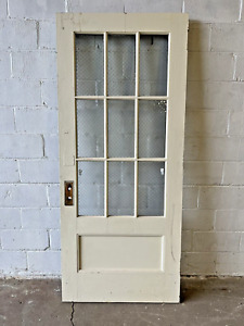 1900s Antique Entry Door Original Craftsman Style Textured Wire Glass Fir Ornate