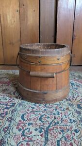Sweet Antique Early Primitive Country Small Wood Firkin Bail Handle Bucket 7 5 