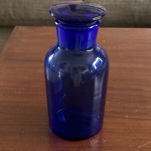 Vtg Cobalt Blue 7 5 Apothecary Medicine Bottle Jar Ground Mushroom Stopper Blown