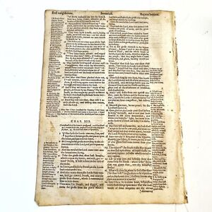 Antique 1597 Geneva Bible Small Folio Leaf Christian Relic Book Of Jeremiah