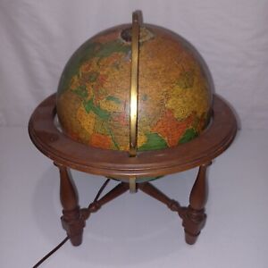 Vintage Replogle 10 Library Globe Illuminated With Wood Stand