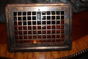 Antique Japanned Metal Rectangular Wall Louvered Heat Register Grille Grate Z 1