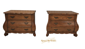 Pair Baker Furniture French Provincial Oak Bombe Night Chests