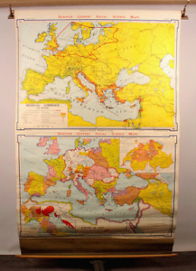 Vtg 1966 Denoyer Geppert Pull Down School Map Europe 1360 Large Chart 43 X 60 