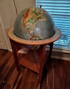 Vintage Mid Century Globe On Wood Stand 48 Rare 