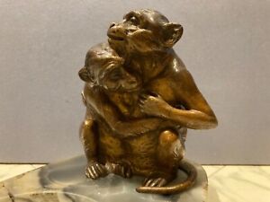 Rare Early 20thc Austrian Cold Painted Bronze Monkeys Desk Tidy Vide Poche