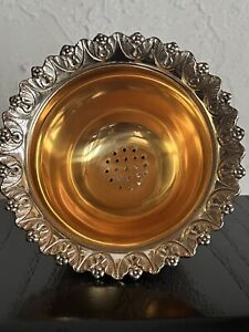 Vtg Tudor Rose Ornate Wine Funnel Aerator Silver Plate Vermeil Interior Japan