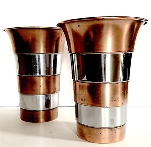 Art Deco Manning Bowman Chrome Copper Vases Pair Rare
