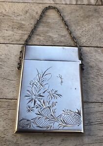 Antique Etched English Sterling Silver Calling Card Business Card Case Purse