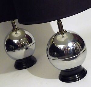 Art Deco Chrome Sphere Ball Form Table Lamps