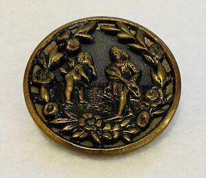 Awesome Antique Stamped Pierced Brass W Cupid Erato 1 7 16 