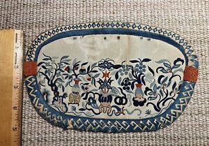 Antique Chinese Embroidered Silk Wallet Purse Embroidery Silk Blue Peking Knot