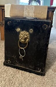 Antique Safe Bronze Lion Cabinet Lock Box Lions 35lb