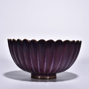 10 0 China Old Antique Song Dynasty Jun Kiln Porcelain Chrysanthemum Petal Bowl