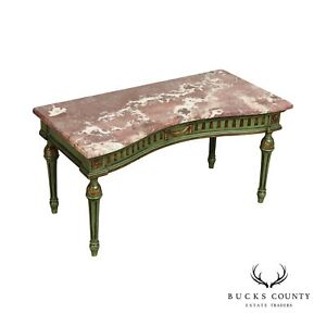 French Louis Xv Style Painted Marble Top Low Console Table