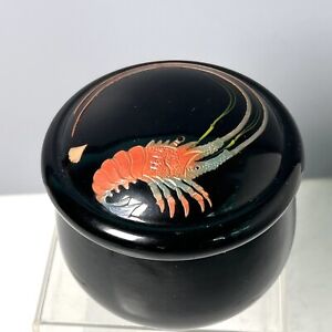 Antique Japanese Okinawa Kakuman Lacquer Ware Jar Decorated Lobster Crawfish