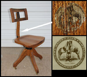 1901 Oak Davis Chair Co Adj Industrial Desk Office Chair Form Seat 2 Pony Logo