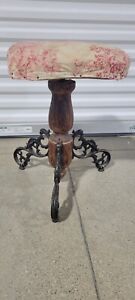 Antique Cast Iron Wrought Iron Wood Piano Or Organ Stool
