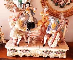 Sculpture Orchestra Figurines Capodimonte Porcelain Statuette Musician Of Court